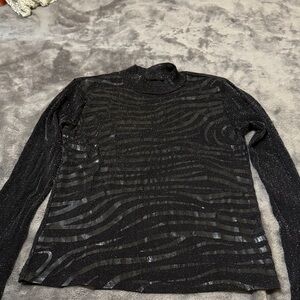 Commando Black Sparkle Zebra Sheer Long Sleeve Mock Neck Top